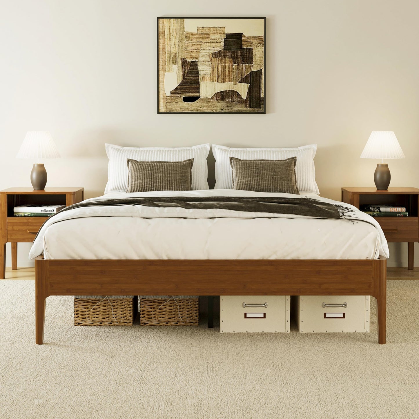 Merax Full Size Solid Dry Bamboo Wood Platform Bed, Mid-Century Minimalist 15" High Bed Frame with Wood Slat Metal Support, No Box Spring Needed, Easy Assembly (No Headboard), Brown