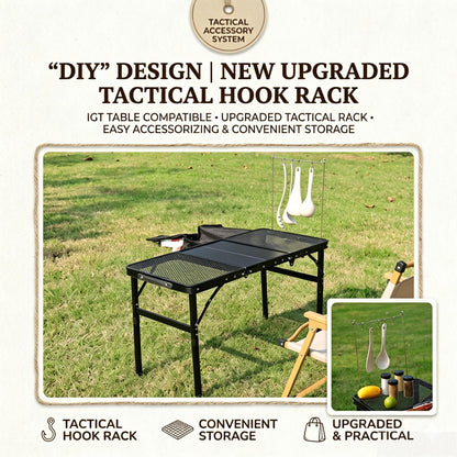 Portable Folding Aluminum Camping Table — IGT-Compatible Modular Camp Kitchen Table, Carbon Steel Mesh Top with Tactical Hooks & Carry Bag, for Camping Picnic Tailgating BBQ Outdoor Cooking