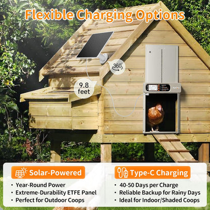 Anti-Pinch, 4 Automatic Chicken Coop Door Solar Powered with Timer, Light Sensor, Remote Control, Waterproof, Aluminum