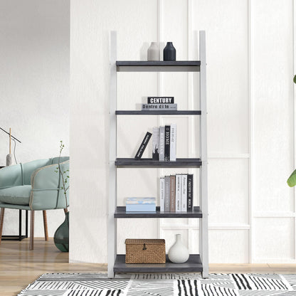 agnixnaf Gray Bookshelf with 4 Shelves, White Legs, Clean Lines, Ladder Bookcase, Industrial, for Office, Bedroom, Living Room, Study Room