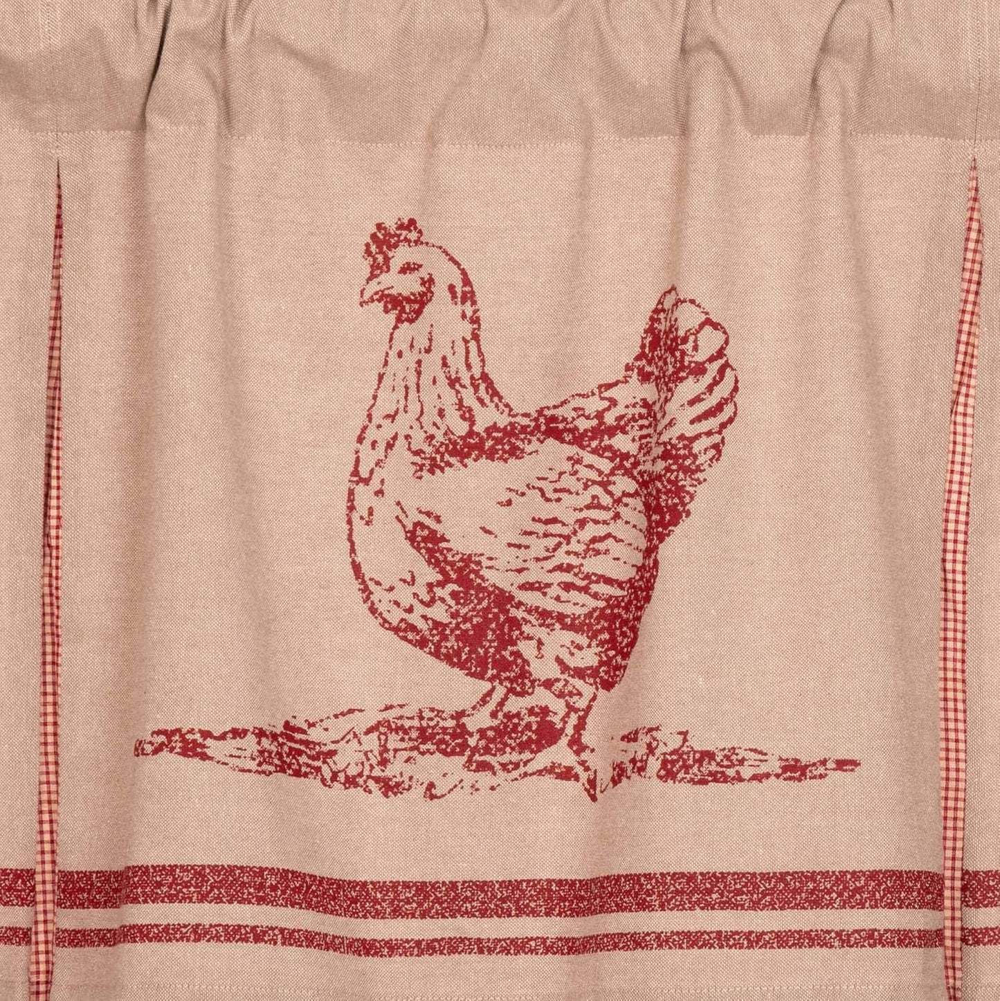 VHC Brands Sawyer Mill Chicken Pleated Curtain Valance, Red, 20x72