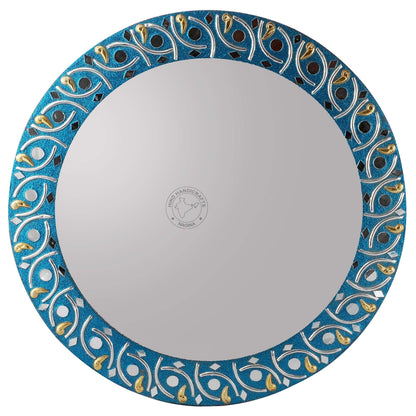 Hind Handicrafts Round Wall Mirror - Round Mirror, Rustic Accent Mirror for Bathroom, Entry, Dining Room, & Living Room. Metal Round Mirror for Wall (Turquoise 1, 16" x 16")