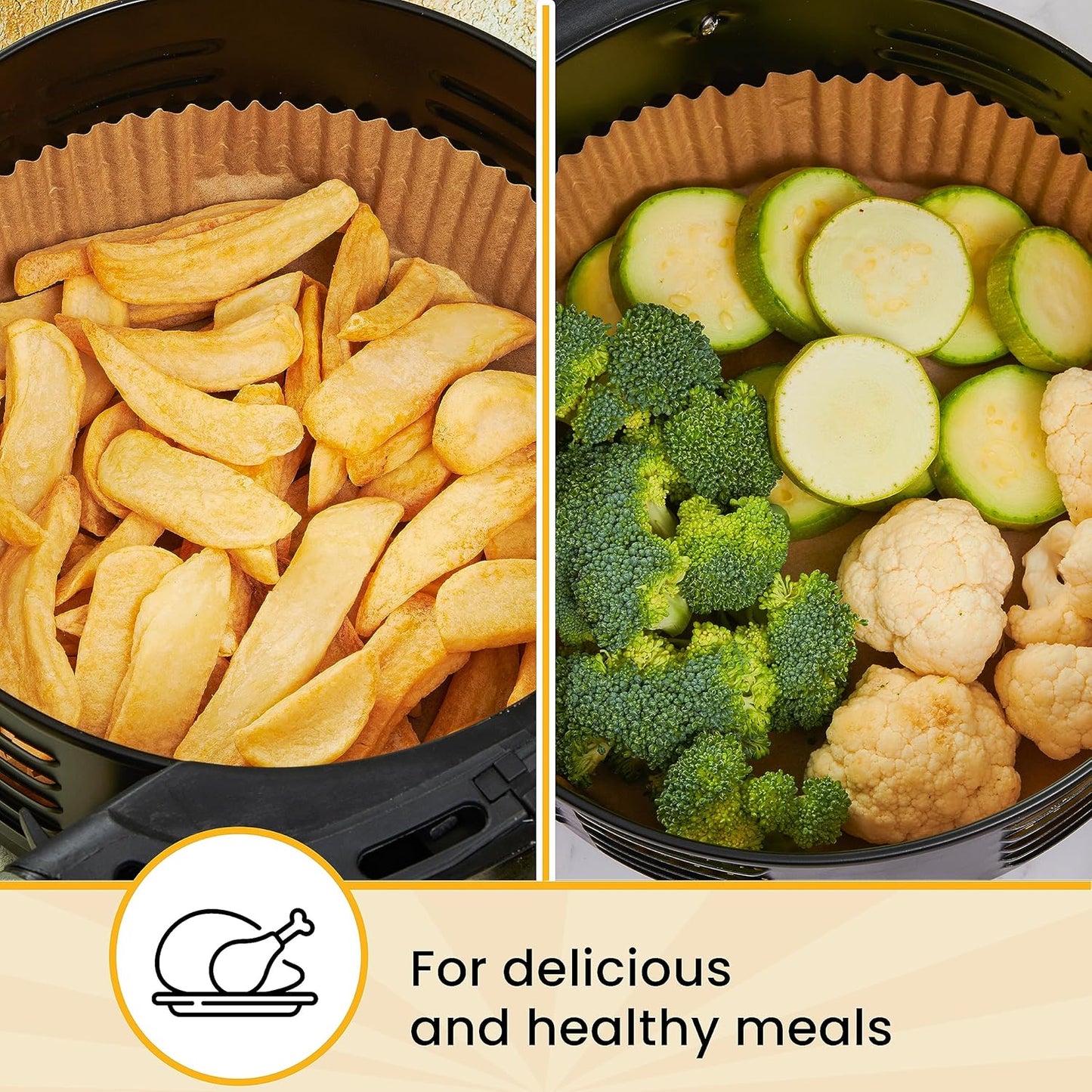 Baker's Signature Air Fryer Liners - 125 Pcs Round Non-Stick Disposable Paper | 8 Inch for 5-8 Qt Baskets