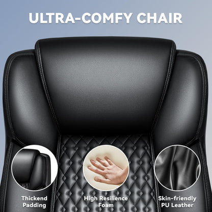 Big and Tall Office Chair 500lbs, Heavy Duty Executive Office Leather Chair for Heavy People, High Back Ergonomic Office Chair with Lumbar Support & Quiet Rubber Wheels, Extra Padded Seat, Black