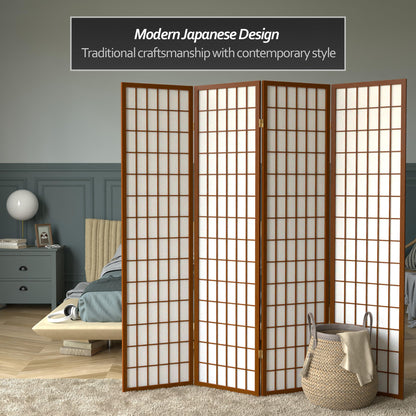 Red Lantern 6 ft. Tall Window Pane Shoji Screen - Walnut - 4 Panels