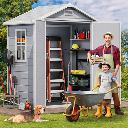 DWVO 6.2x3.4 FT Outdoor Resin Storage Shed with Reinforced Floor, All-Weather Bike Storage Shed with Lockable Door, Window and Vent, Waterproof Plastic Tool Storage for Garden, Backyard, Patio, Lawn