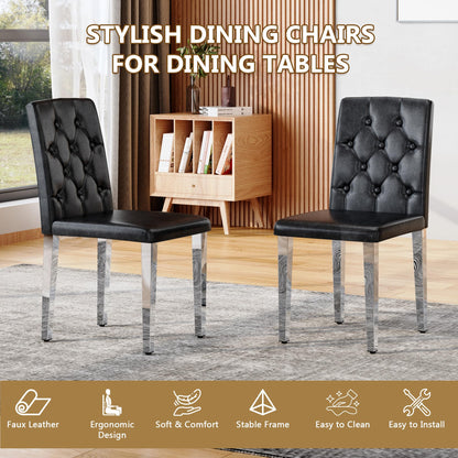 KEIKI Luxury Upholstered Dining Chairs Set of 4, PU Leather Parsons Dining Room Chairs with High-Resilience Cushion and Buckle Backrest, Easy Assembly, for Dining Room, Kitchen, Restaurant, Black