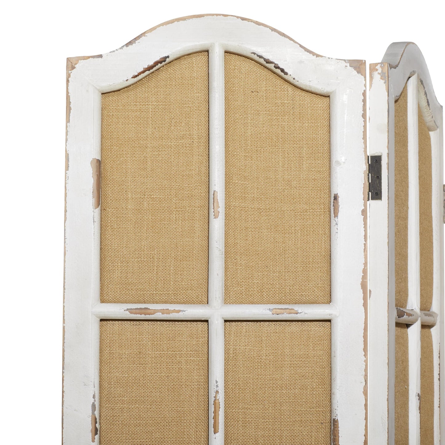 Deco 79 Wood Partition Room Divider Screen Hinged Foldable Partition 3 Panel Privacy Screen with Burlap Window Pane Design, Room Partition 48" x 1" x 71", Beige