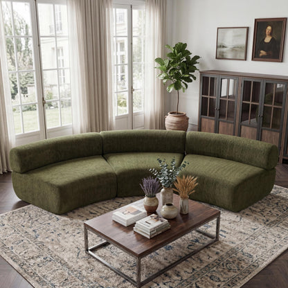 Christopher Knight Home Amino 118.5" Modular Sectional Sofa Chair, Modern Curved 3-Seater Large Sofa Couches, Comfy Upholstered Sectional Cloud Couch for Living Room, No Assembly Required, Green