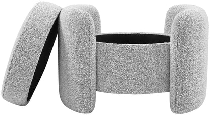 Meridian Furniture 115Grey Horizon Collection Modern | Contemporary Boucle Fabric Upholstered Ottoman, Grey, 29" W x 22" D x 19" H