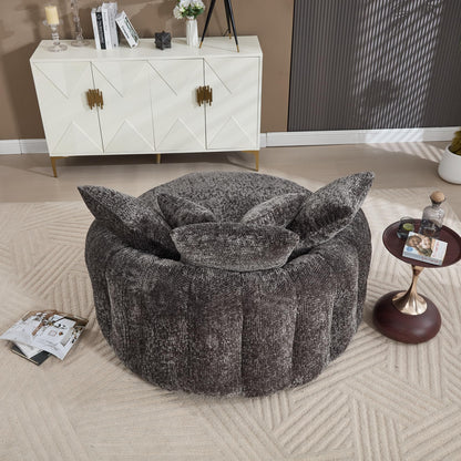 LITVZ Oversized Round Chaise Lounge Indoor, Comfy Round Boneless Sofa Chair with Extra Deep Seat, Cozy Memory Foam Cuddle Circle Couch and 5 Pillows for Reading Living Room