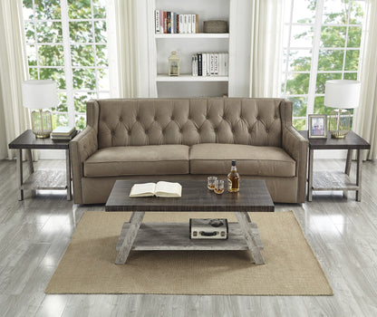 Roundhill Furniture Athens Contemporary 3-Piece Wood Shelf Coffee Table Set, Weathered Walnut and Gray