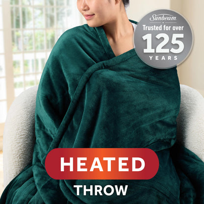 Sunbeam Electric Throw Royal Mink Sherpa Heated Blanket, 4 Heat Settings, 4-Hour Auto Shut-Off, Fast Heating, Luxurious and Ultra Comfy, Night Fog Color, 50" x 60"
