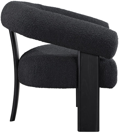 Meridian Furniture 497Black Winston Collection Mid-Century Modern Upholstered Accent Chair with Rich Boucle Fabric, Solid Wood Finished Legs, 35.5" W x 29" D x 30" H