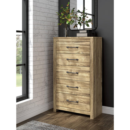 Signature Design by Ashley Hastiport Farmhouse 5-Drawer Chest with Safety Stop, Light Brown