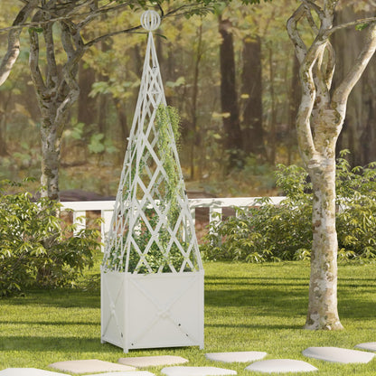 SAFAVIEH Outdoor Patio Furniture Collection - Caledonia Antique White Iron Trellis Planter, Tall Weather-Resistant Garden Box (PAT5048A)
