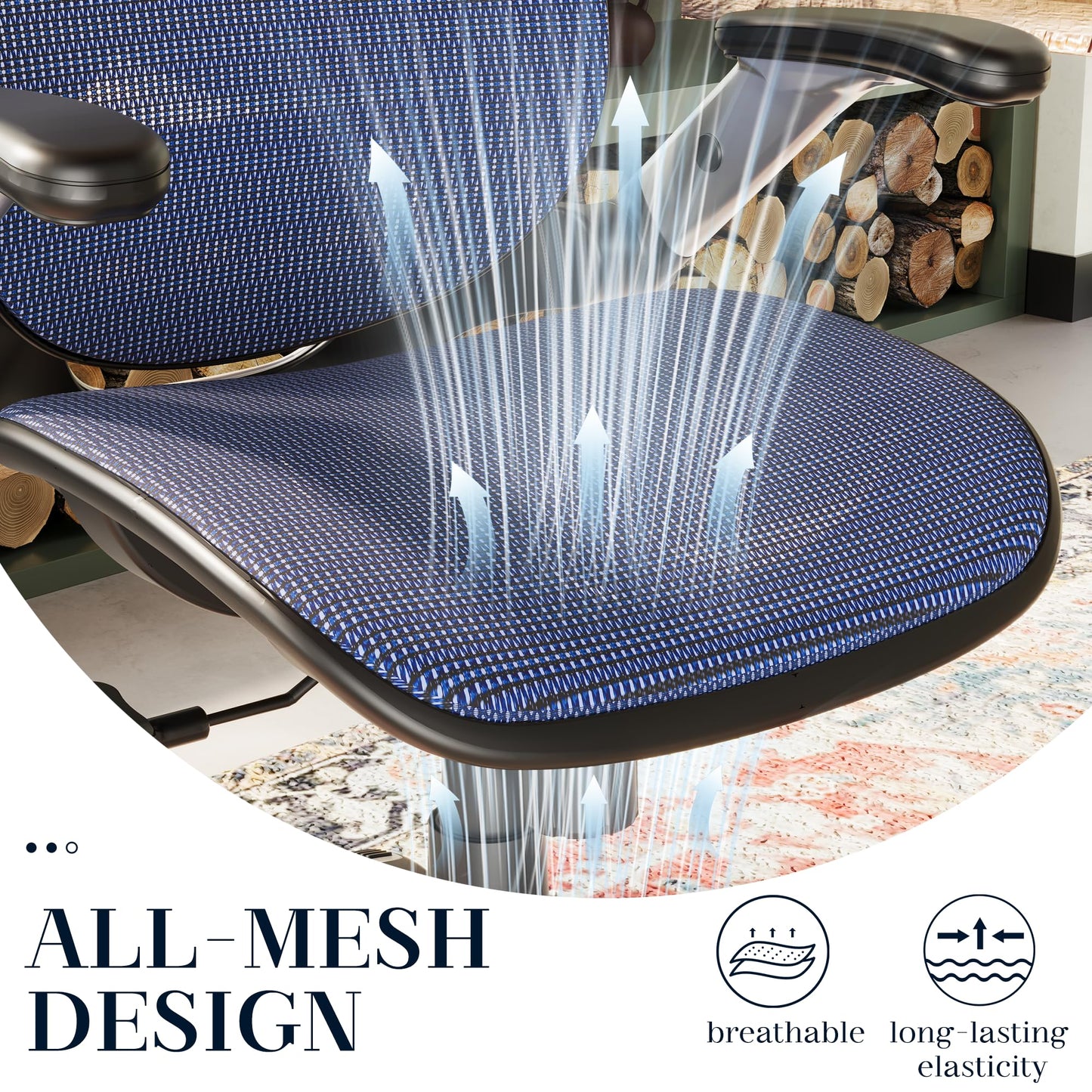 GABRYLLY Ergonomic Office Chair, High Back Mesh Desk Chair with Adjustable Headrest, Flip-Up Arms, 90-120° Tilt Lock, Lumbar Support and Comfy Seat, Swivel Computer Task Chair, Blue