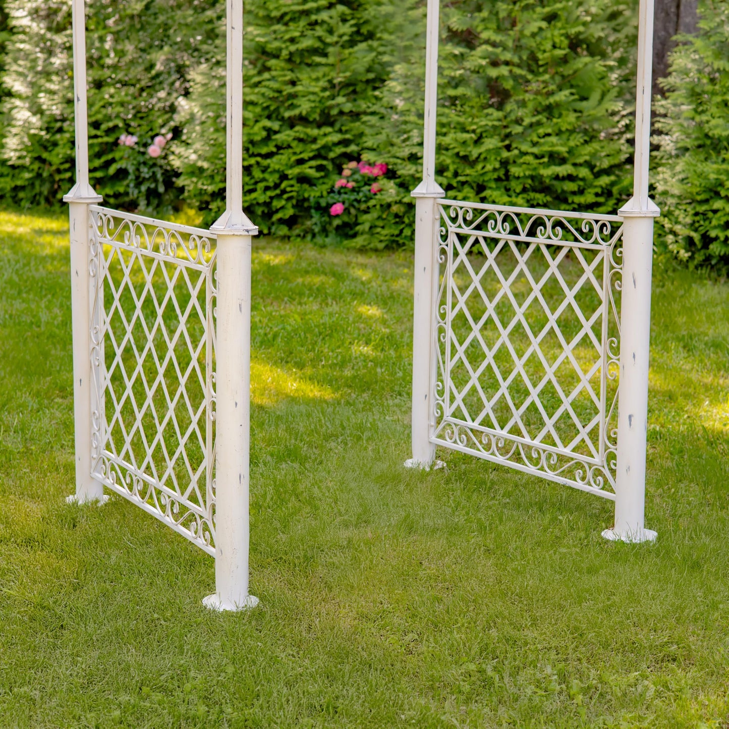 9.5ft T Iron Garden Arch with Embellished Trellis London 1820" (Antique White)