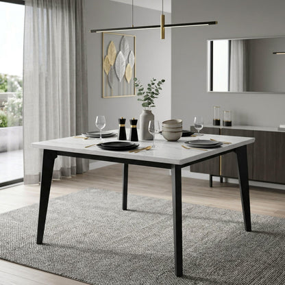 Furniture of America Isolde Contemporary 54-inch Marble Top Square Counter Height Dining Table with Tapered Legs, Easy Assembly for Home Kitchen, Living Room, Dinettes, Black and White