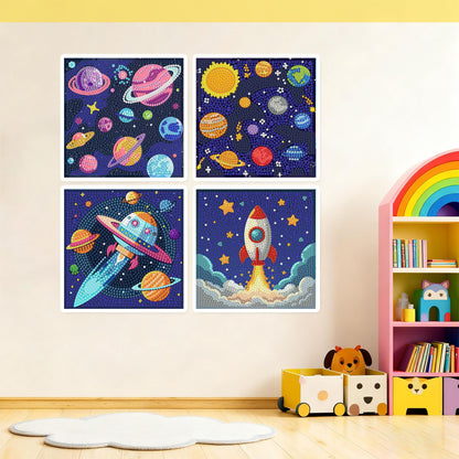bleihum 4 Pack Diamond Art Painting Kits for Kids, Space Small Diamond Art for Kids Ages 8-12, Cute Gem Art Kits for Kid Gift Home Wall Decor 6X6 inch