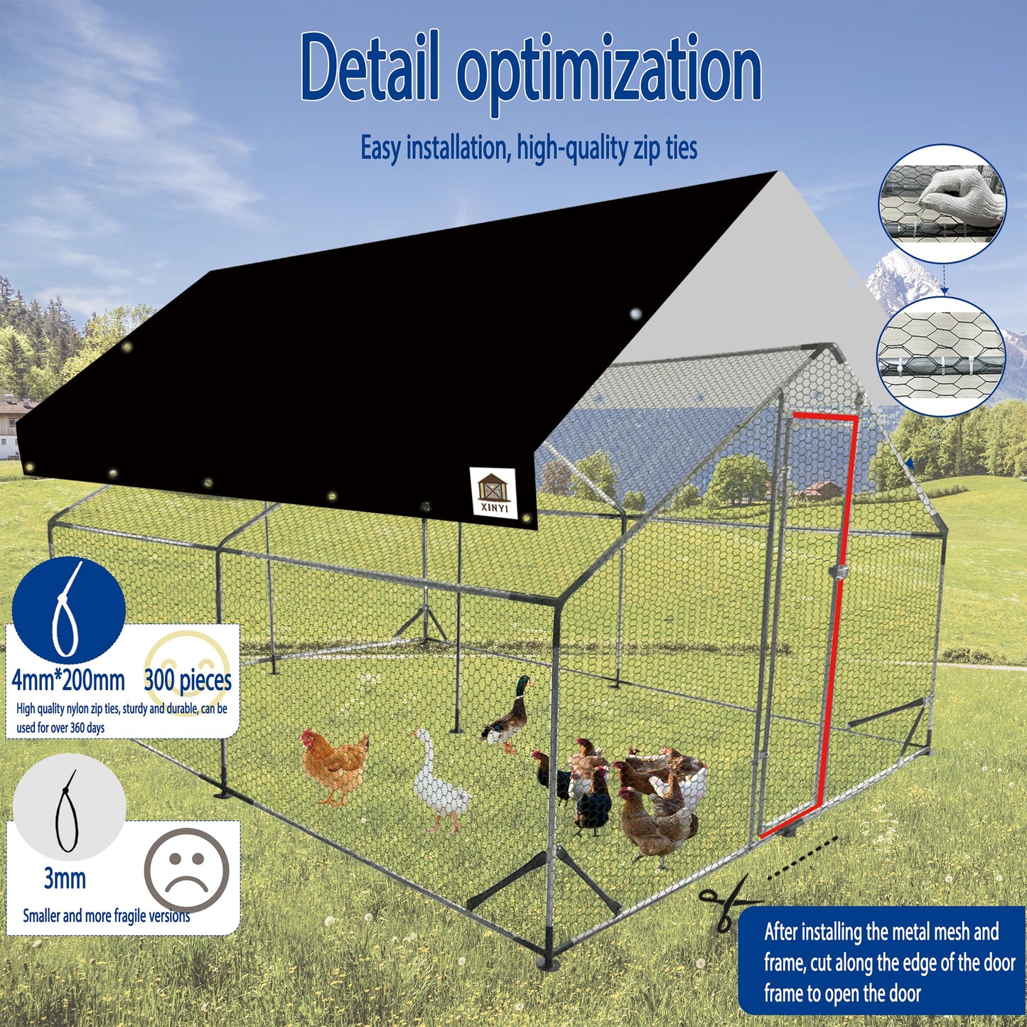 Chicken Runs for Yard with Cover, Metal Chicken Coop, Upgraded Anti-UV 180g/㎡ PE Cloth & 1.1mm Thickened PVC-Coated Hexagonal Chicken Wire Mesh & More Galvanized Steel Standpipes,13.1×9.8×6.4FT