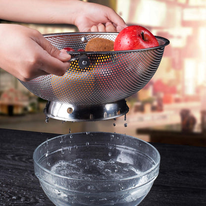 Stainless Steel Micro-Perforated 5-Quart Colander, Professional Strainer with Heavy Duty Handles