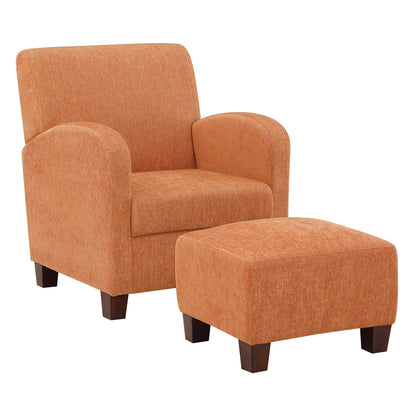 OSP Home Furnishings Aiden Club Accent Chair and Matching Ottoman with Medium Espresso Legs, Herringbone Orange Fabric