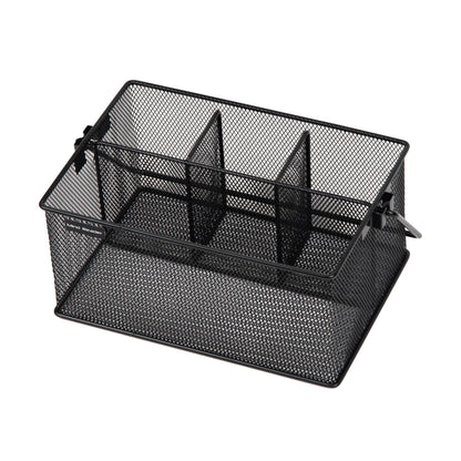 Mind Reader Multi-purpose Storage Caddy with Handle, Desktop Organizer, Cutlery Holder, 4 Compartments, Metal Mesh, Black