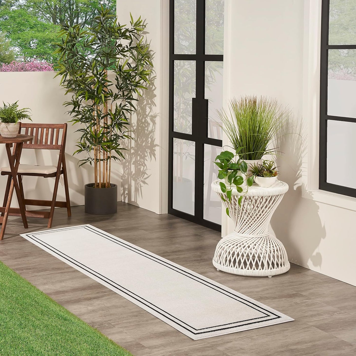 2' 6' (6' Nourison Home Nourison Essentials Ivory/Black x Area Rug - Easy Clean, Non Shedding, Bed Room, Living Room