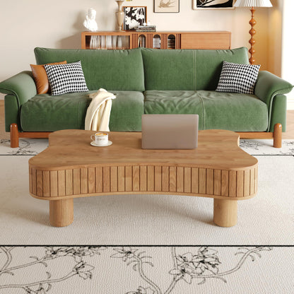 GDFStudio Zurnes Lift Top Coffee Table with Storage, 42" Accent Table for Living Room, Fluted Panel Hidden Storage, Silent Hydraulic Lift, Curved Corners, Easy Assembly, Light Brown