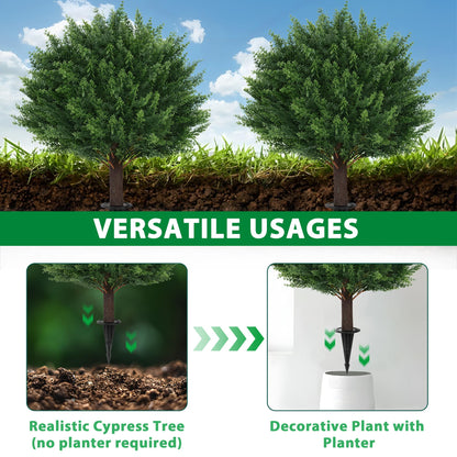 Grooy Artificial Cypress Topiary Tree with Ground Spike, Set of 2 Artificial Shrub Bushes, Fake Evergreen Tree for Porch, Artificial Plants for Outdoor Planters Indoor UV Resistant