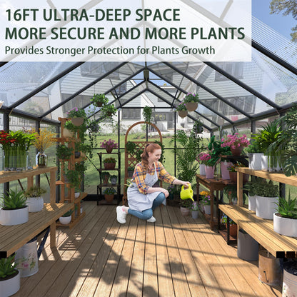 Greenhouses for Outdoors, 8x16 FT Polycarbonate Greenhouses with 4 Adjustable Roof Vents, Walk-in Aluminum Frame Green Houses for Outside with Sliding Doors Windproof, Garden