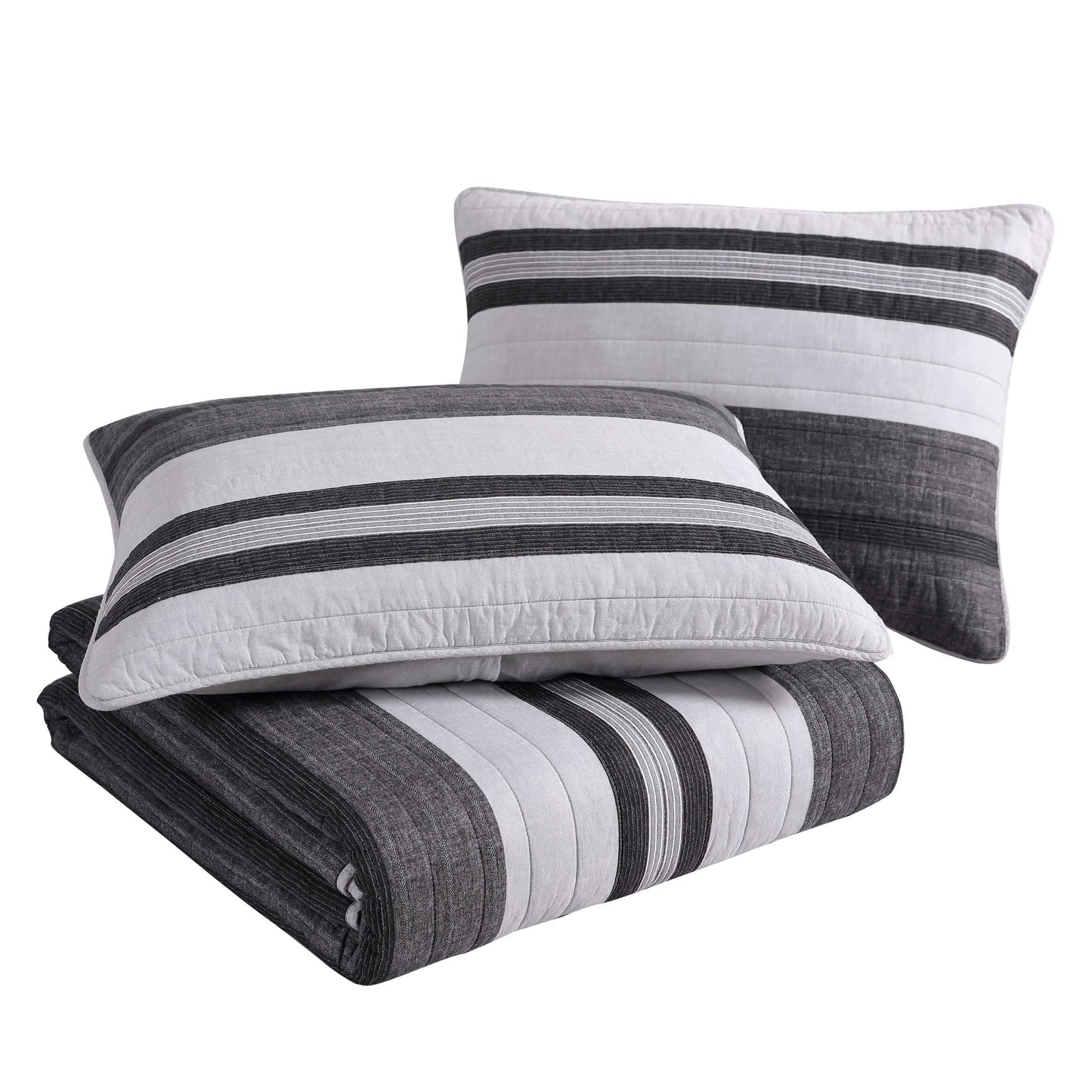 Nautica – Queen Quilt Set, Reversible Bedding with Matching Shams, Stripe Room Decor, Lightweight Bed Set, College Dorm Room Essentials (Ardmoore Grey)