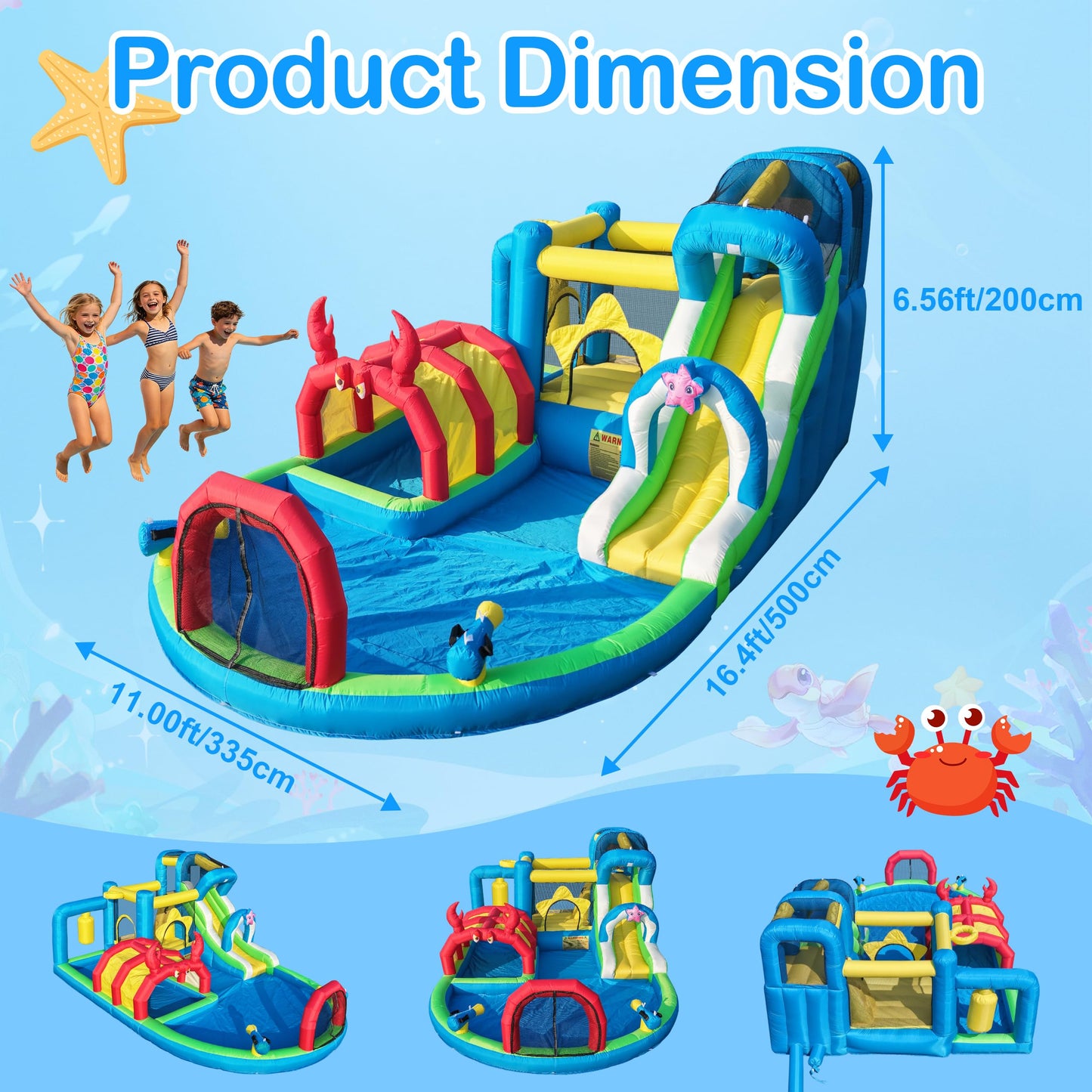 TOAOB Inflatable Water Slide for Kids 3-12: 8 in 1 Ocean-Themed Blow Up Backyard Water Park with 550W Blower for Outdoor Birthday Party