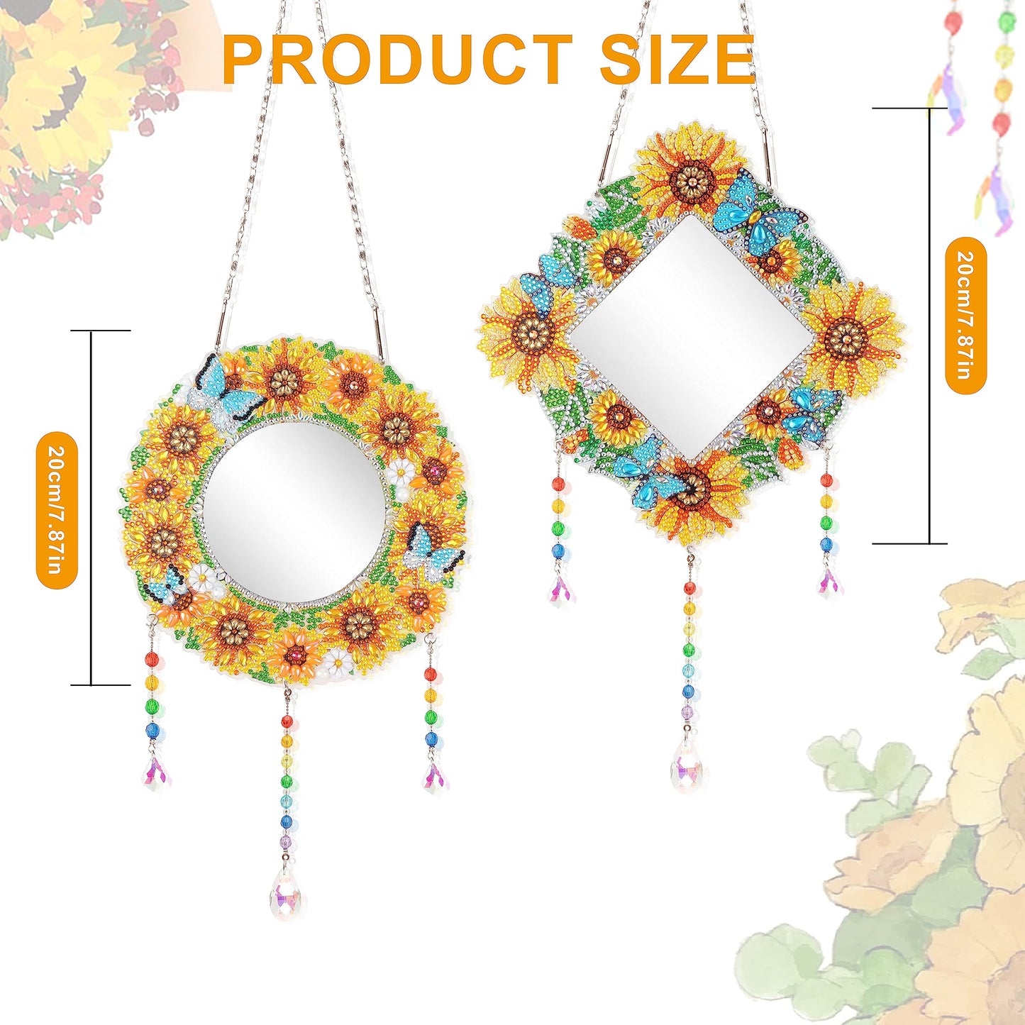 LazyFold 2Pcs Diamond Art Painting Mirror,Special Shaped Crystal DIY Diamond Suncatcher for Beginner Arts Crafts Gifts Home Decor Handmade Gift