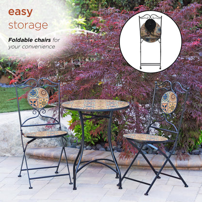Alpine Corporation Indoor/Outdoor Mediterranean Tile Design Set Table and Chairs Patio Seating