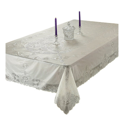 Violet Linen Vinyl Lace Betenburg Design Tablecloth Beige 60" by 104" Oblong/Rectangle