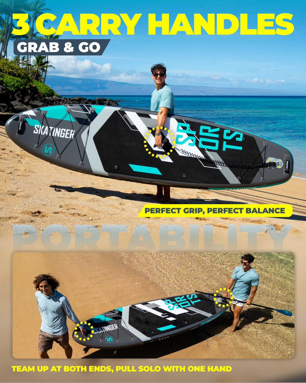 Skatinger 11'6×35" Super Wide Inflatable Paddle Board, Ultra Stable Stand Up Paddleboards for 450lb/3 People/Family/Big Size w/Shoulder Strap, 100L Backpack, All-Round Sup Board, US Fin