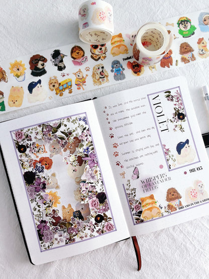 WT Tail Waggers Washi Tape Sticker Set, 4 Rolls, Original Designs, Cute Pet-Themed Decorative Tape for Scrapbooking, Journaling, Planners & DIY Crafts