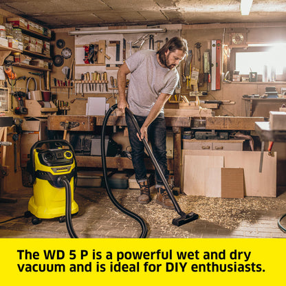 KÄRCHER Shop Vacuum WD 5 P, 6.6 Gal, 6.0 Peak HP, 33 ft Reach, Wet Dry Vacuum Cleaner, Heavy Duty, Blower Function, Crevice Tool, Floor Nozzle, Great for DIY Projects and Workshops