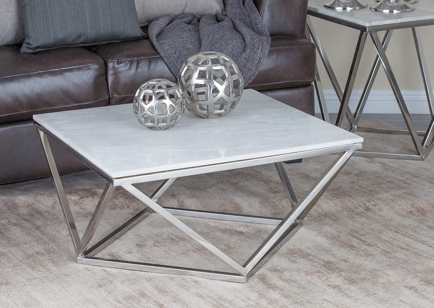 Deco 79 Ceramic Accent Table with Marble Top, 29" x 29" x 18", White