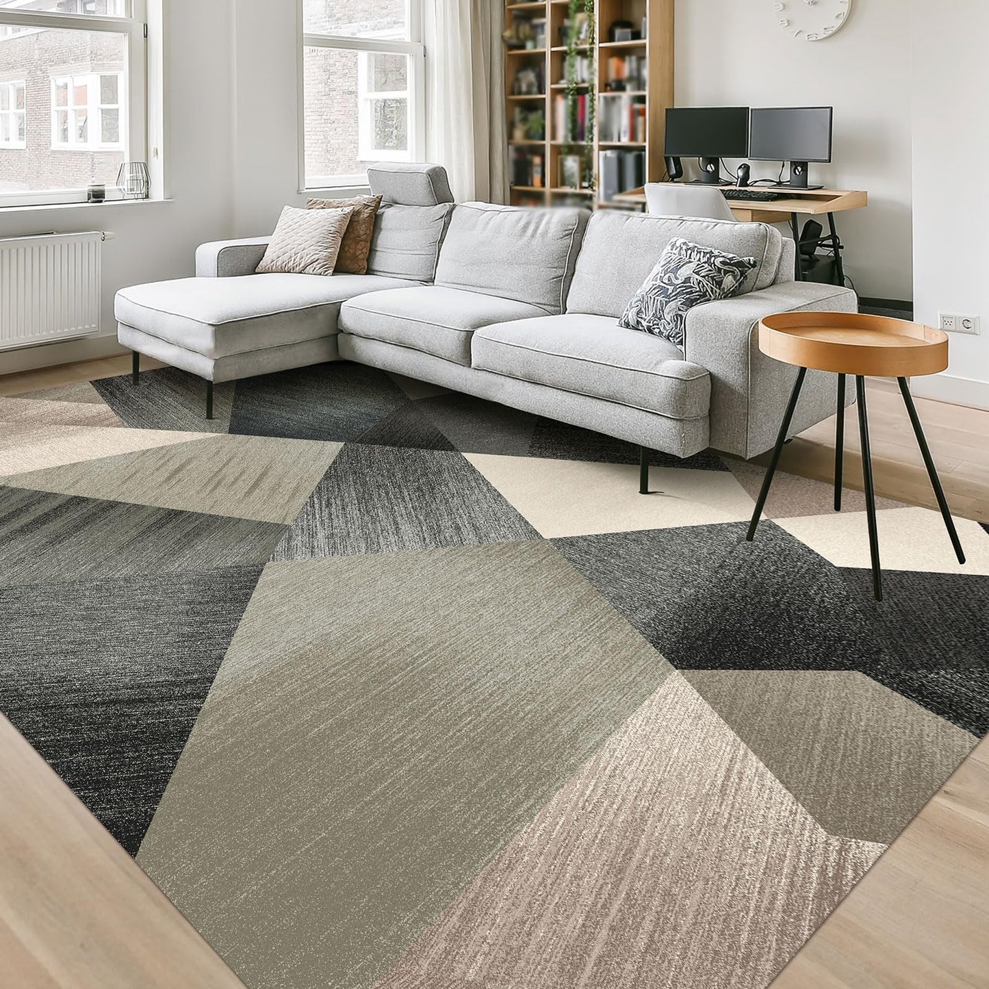 HOMFINE Modern Geometric Area Rug – Machine Washable & Non Slip, Soft Non Shedding Rug for Living Room and Bedroom - Green, 10'x14'