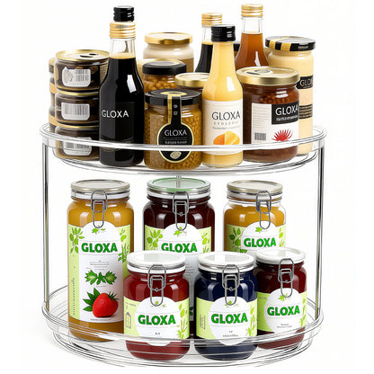 GLOXA 2 Tier Lazy Susan Turntable Organizer for Cabinet, 9.25'' Rotating Spice Rack Organization for Kitchen, Pantry, Bathroom, Vanity, Countertop, Medicine Storage, Seasoning Spice Organizer, 1 Pack