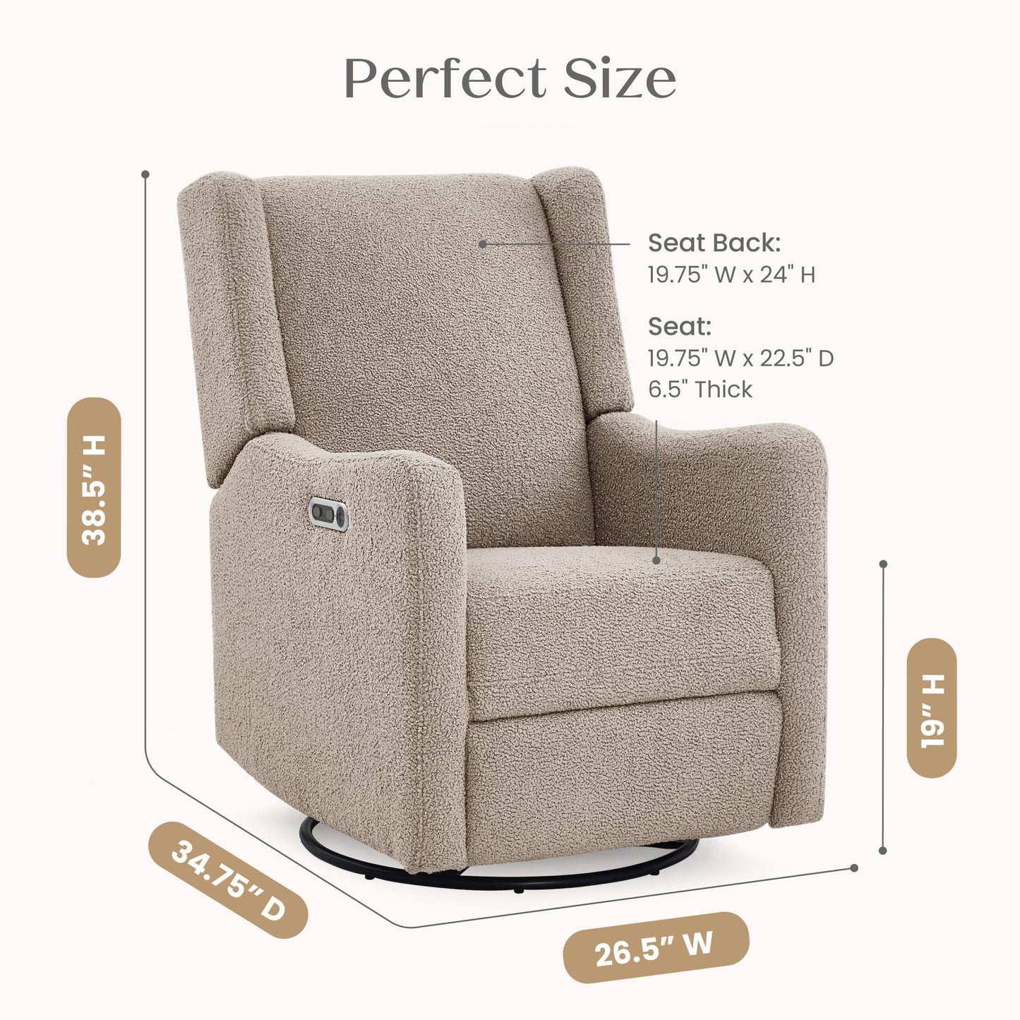 Delta Children Mercer Electronic Power Recliner and Swivel Glider with USB-A and Type-C Ports - Greenguard Gold Certified - Stain-Resistant Performance Fabric is Oeko-TEX Standard 100 Certified, Sand