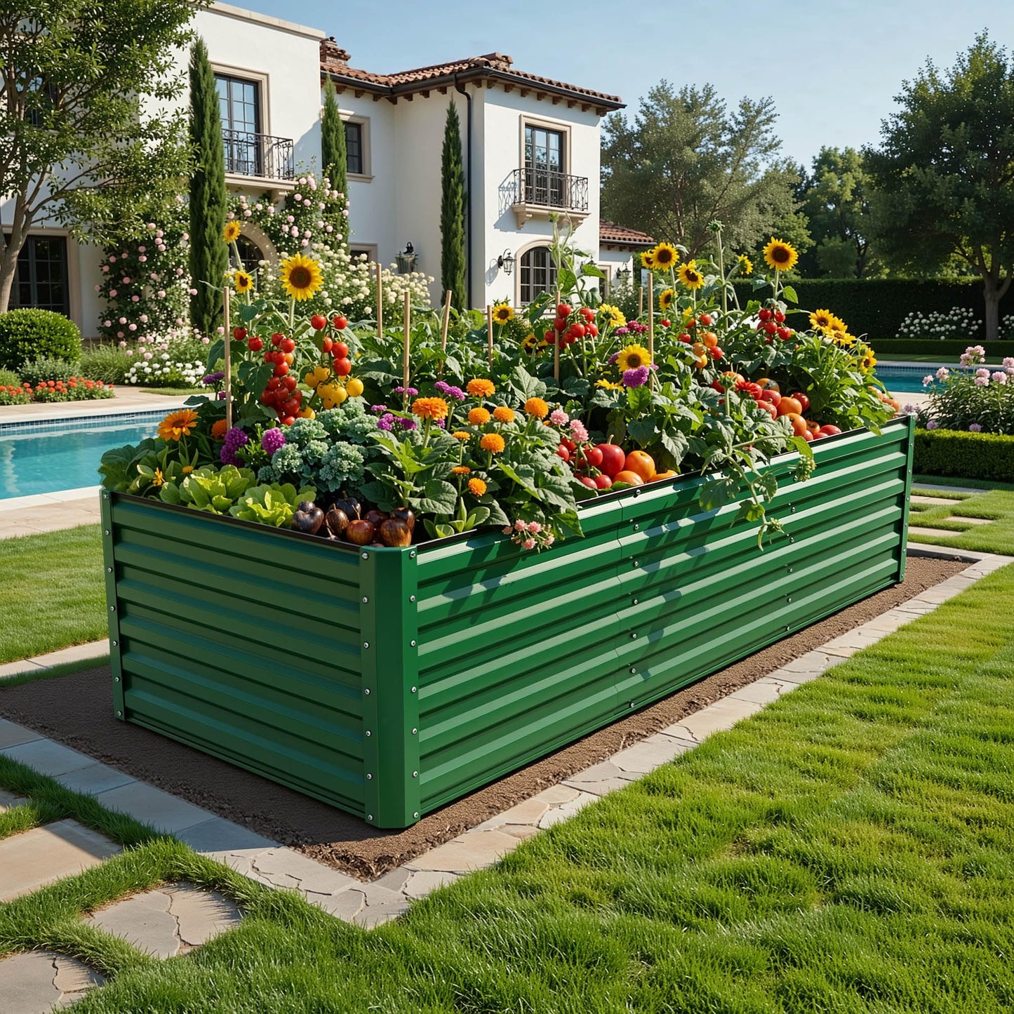 YITAHOME 4pcs 8x4x2 ft Galvanized Raised Garden Bed Kit, Large Metal Planter Box with Gloves, Safety Rubber & Support Rod, Outdoor Flower Bed for Plants Vegetables, Green
