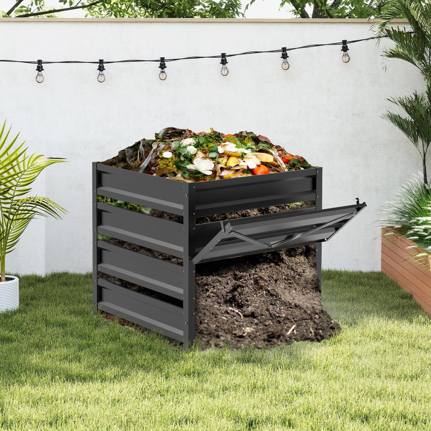 Trellume Compost Bin Outdoor - 285 Gallon Composter with Rust-Proof Coating, Painted Finish, Large Compost Bin for Producing Fertilizer from Kitchen Waste and Fallen Leaves（Metal）