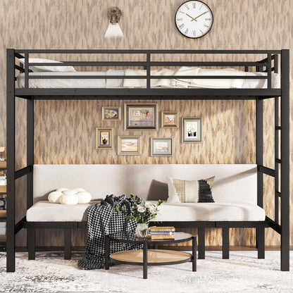 Bellemave Twin XL Over Twin XL Futon bunk Bed, Lower bunk can be Pulled Out in Three Sections, Loft Bed with Sofa for Teens, Adults, Bedroom, Black(Excluding Cushions and mattresses)