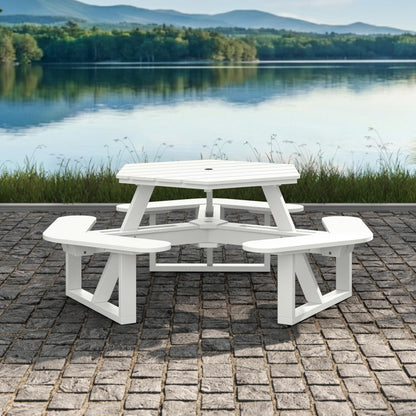 Shoreline Made in USA Hexagon Picnic Table, Seating for 6, Coconut White