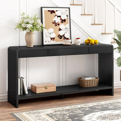 Christopher Knight Home Mimid Modern Console Table with Drawers, Wooden Narrow Console Table with Storage, Sofa Behind The Couch Table with Storage+Bottom Shelf, Black