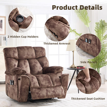 CANMOV Power Lift Recliner Chair for Elderly with Vibration Massage and Lumbar Heating, Overstuffed Electric Lift Chair with Side Pocket and 2 Cup Holders for Living Room, Brown